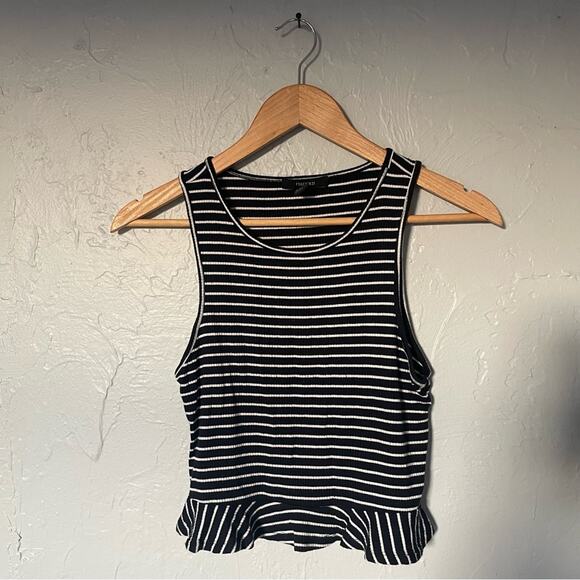 Forever 21 Navy and White Crop Peplum Nautical Tank size Large Fishermancore - Picture 1 of 4